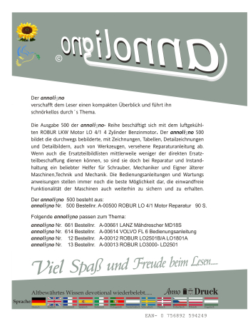 ROBUR 4 Zylinder LKW Benzin Motor Typ LO 4/1 Bild- Reparaturanleitung  -  annoligno 500